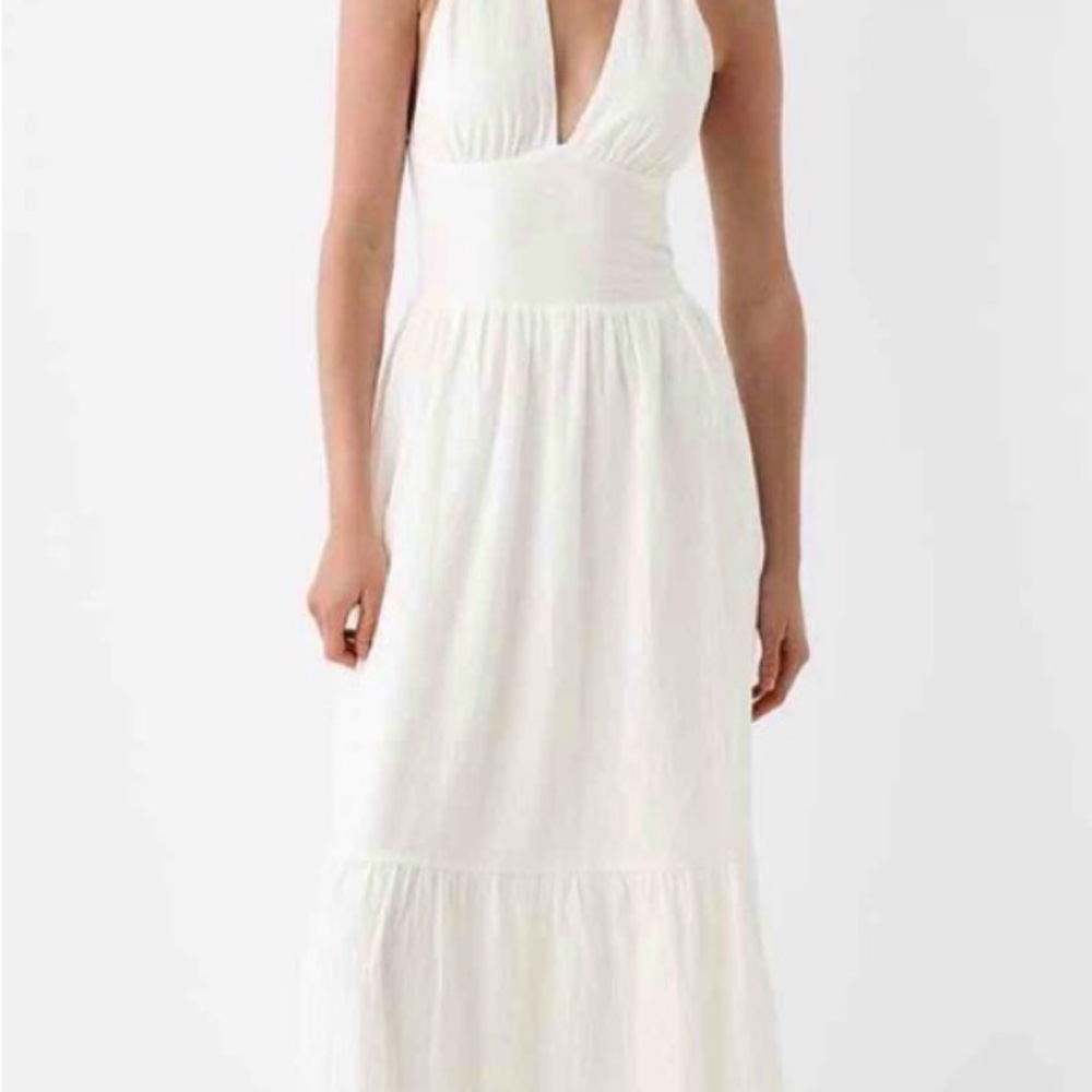 Bershka White Halter Maxi Dress